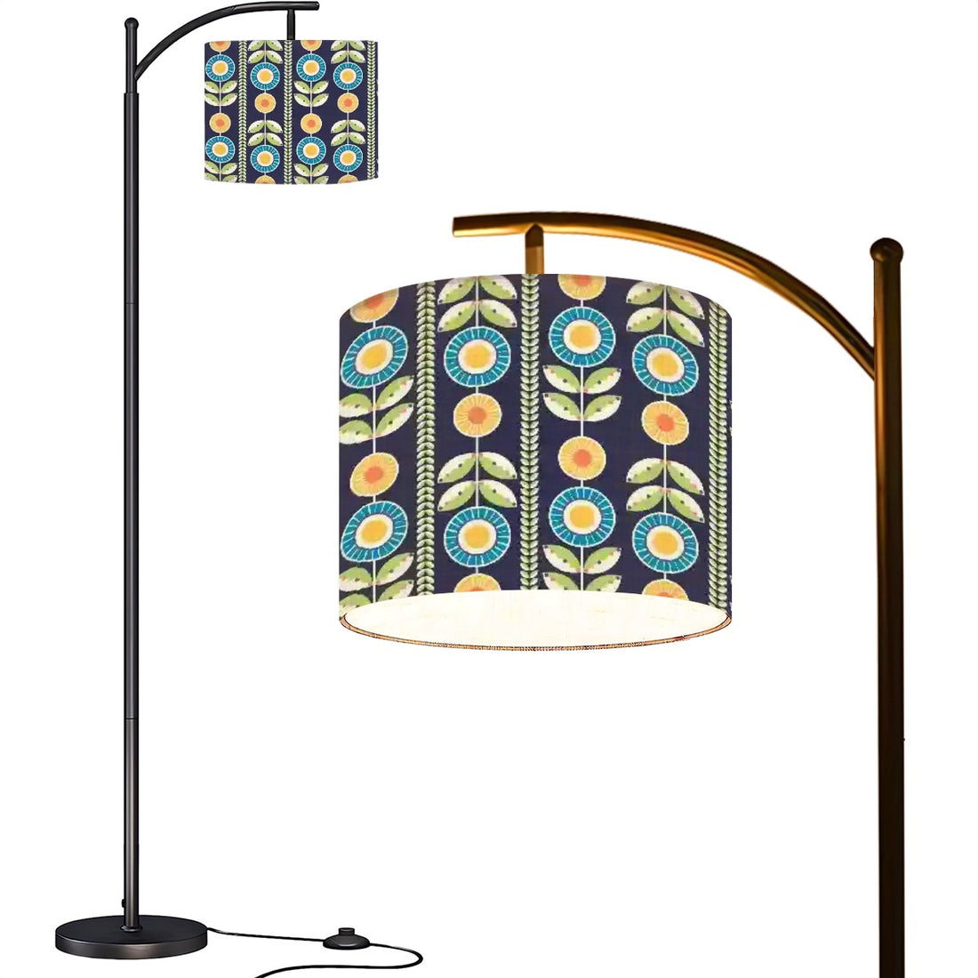 Modern Scandinavian Flower Blue, Orange Yellow Green Mid Century Modern Arc Floor Lamp - Mid Century Modern Gal
