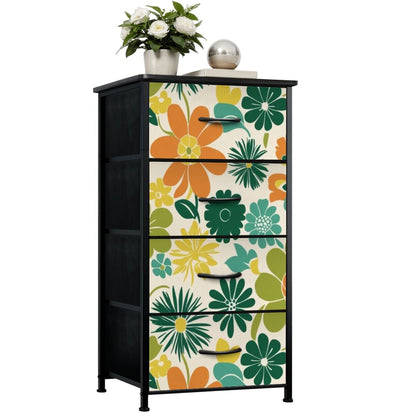 70s Flower Power Retro Groovy Mod Orange Yellow Teal Green 4-Drawer Dresser - Mid Century Modern Gal