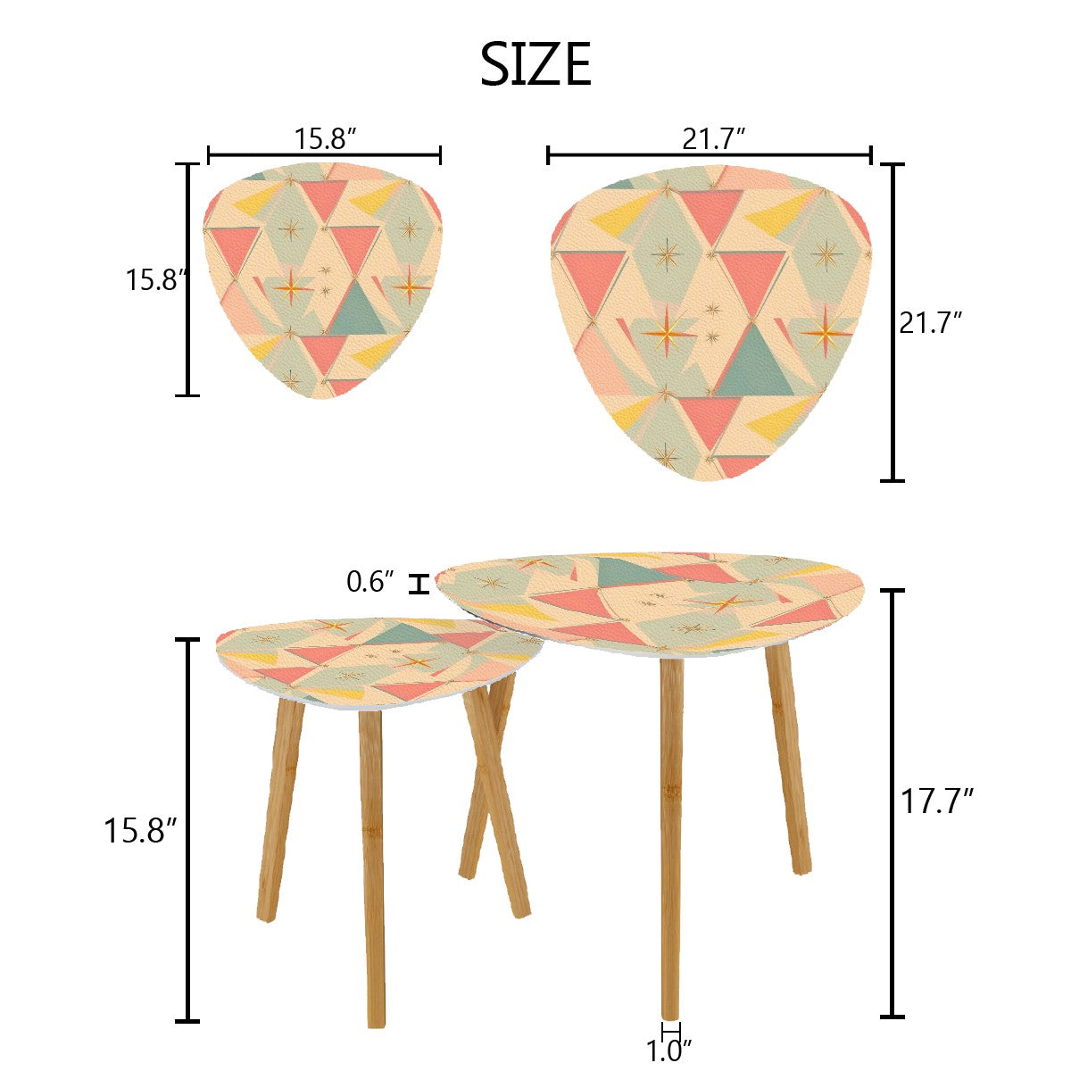 Atomic Starbursts Mid Century Modern Pink, Aqua Teal Yellow, Retro MCM Nesting Tables - Mid Century Modern Gal