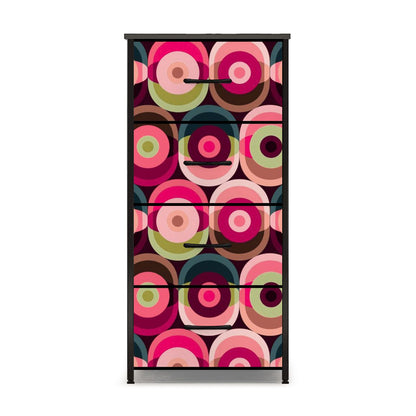 Mid Century Modern Groovy Mod Orbs, Pink, Green Blue Retro 4-Drawer Dresser - Mid Century Modern Gal