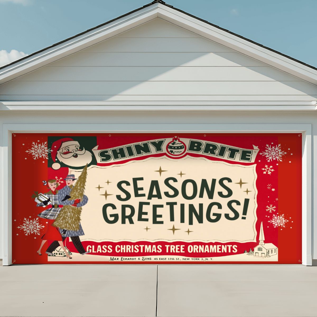 Vintage Shiny Brite Retro Christmas Ornaments Garage Door Banner Backdrop - Mid Century Modern Gal