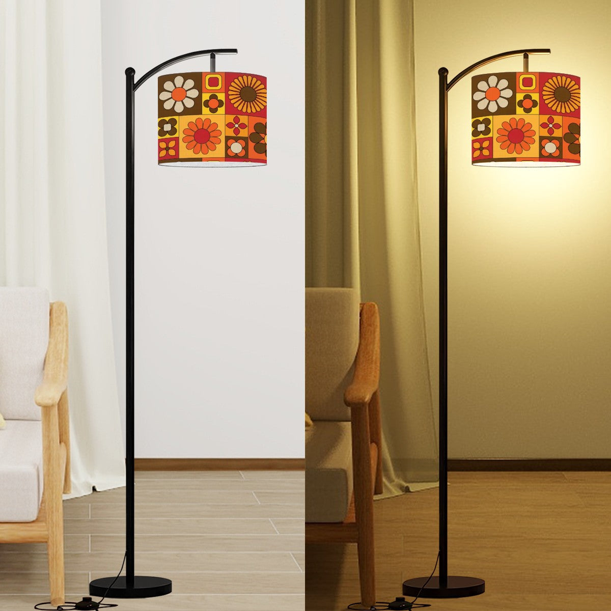 Retro 70s Floor Lamp, Mid Mod Flower Power Arc MCM Home Decor Office, Livingroom Bedroom Lighting - Mid Century Modern Gal