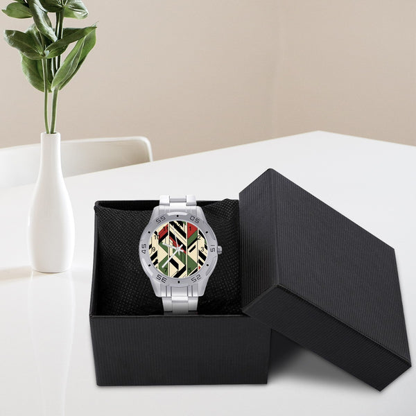 Modern Men's Watch In Bauhaus Design Green, Black, Cream Red, Business Stainless Steel Watch