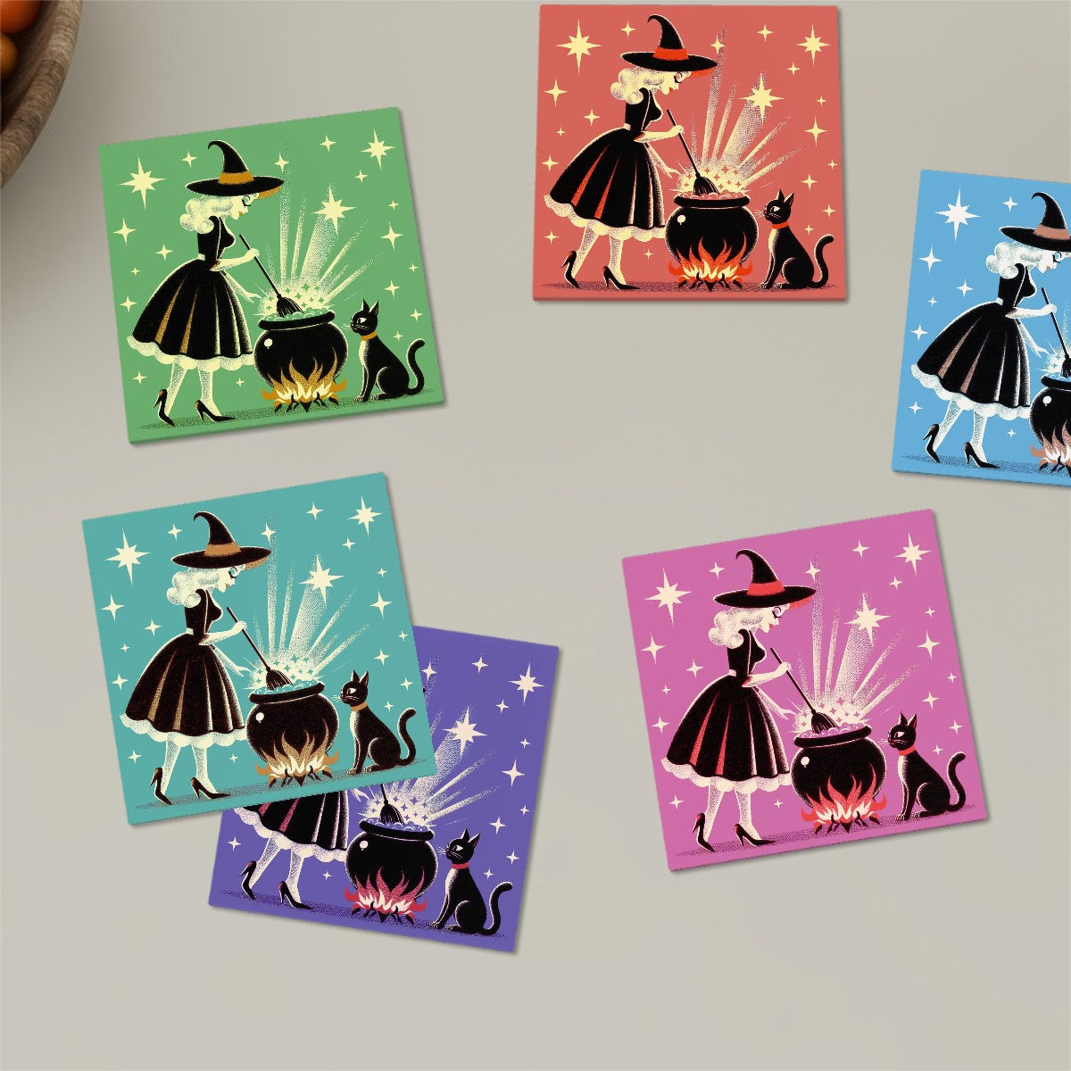 Witch's Brew Mid Century Modern Halloween Gothic Ceramic Coasters - Mid Century Modern Gal