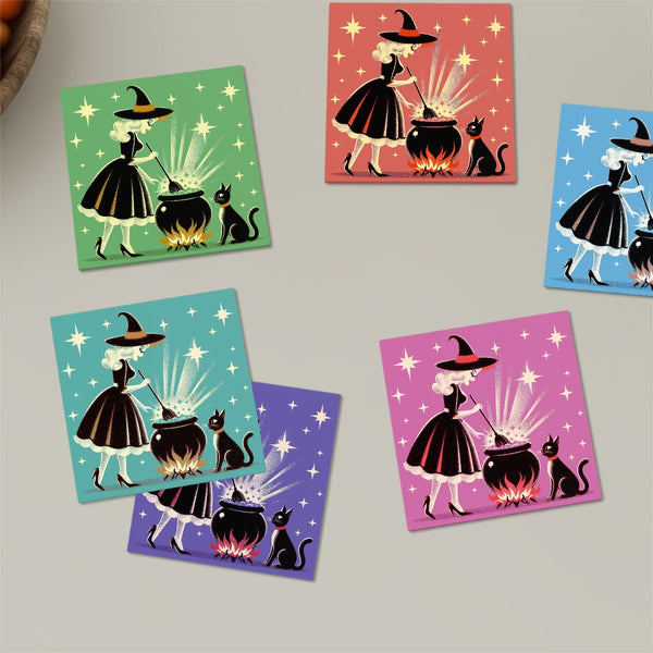 Witch's Brew Mid Century Modern Halloween Gothic Ceramic Coasters