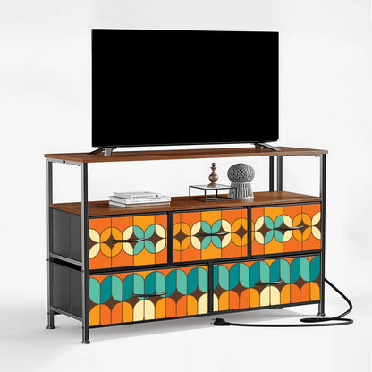 Mid Century Modern Orange Teal TV Stand Media Console - Mid Century Modern Gal
