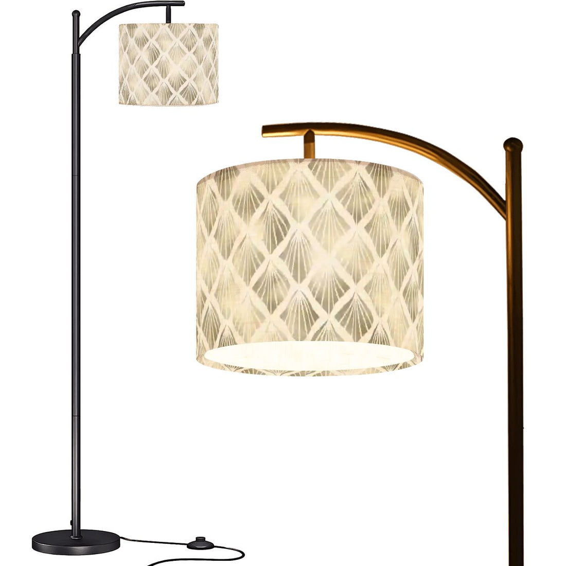 Art Deco  Fan Flecked Geometric Modern Arc Floor Lamp - Mid Century Modern Gal