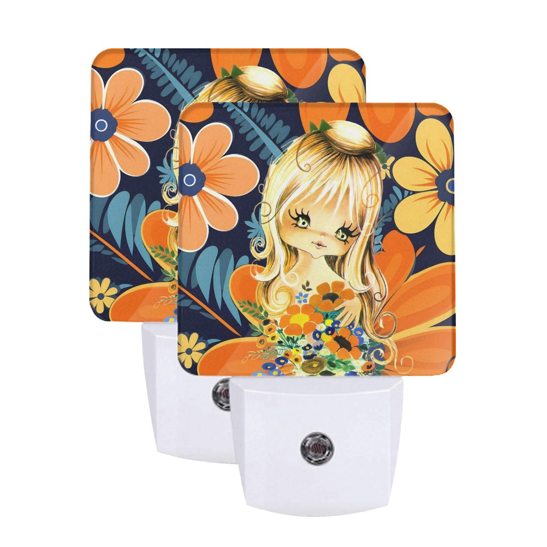 70s Big Eyed Groovy Gal, Mod Flower Power LED Night Light Set of 2 - Mid Century Modern Gal