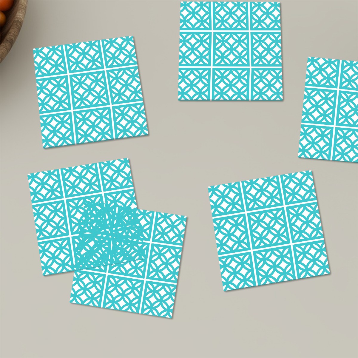 Aqua Blue 50s Breeze Block Mid Mod Square Ceramic Coasters Set of 6 - Mid Century Modern Gal