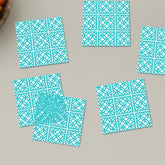 Aqua Blue 50s Breeze Block Mid Mod Square Ceramic Coasters Set of 6 - Mid Century Modern Gal