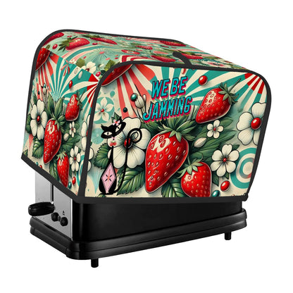 Vintage Strawberry Designed 2 Slice Toaster Cover, Kitschy Cute Atomic Cat, We Be Jamming - Mid Century Modern Gal