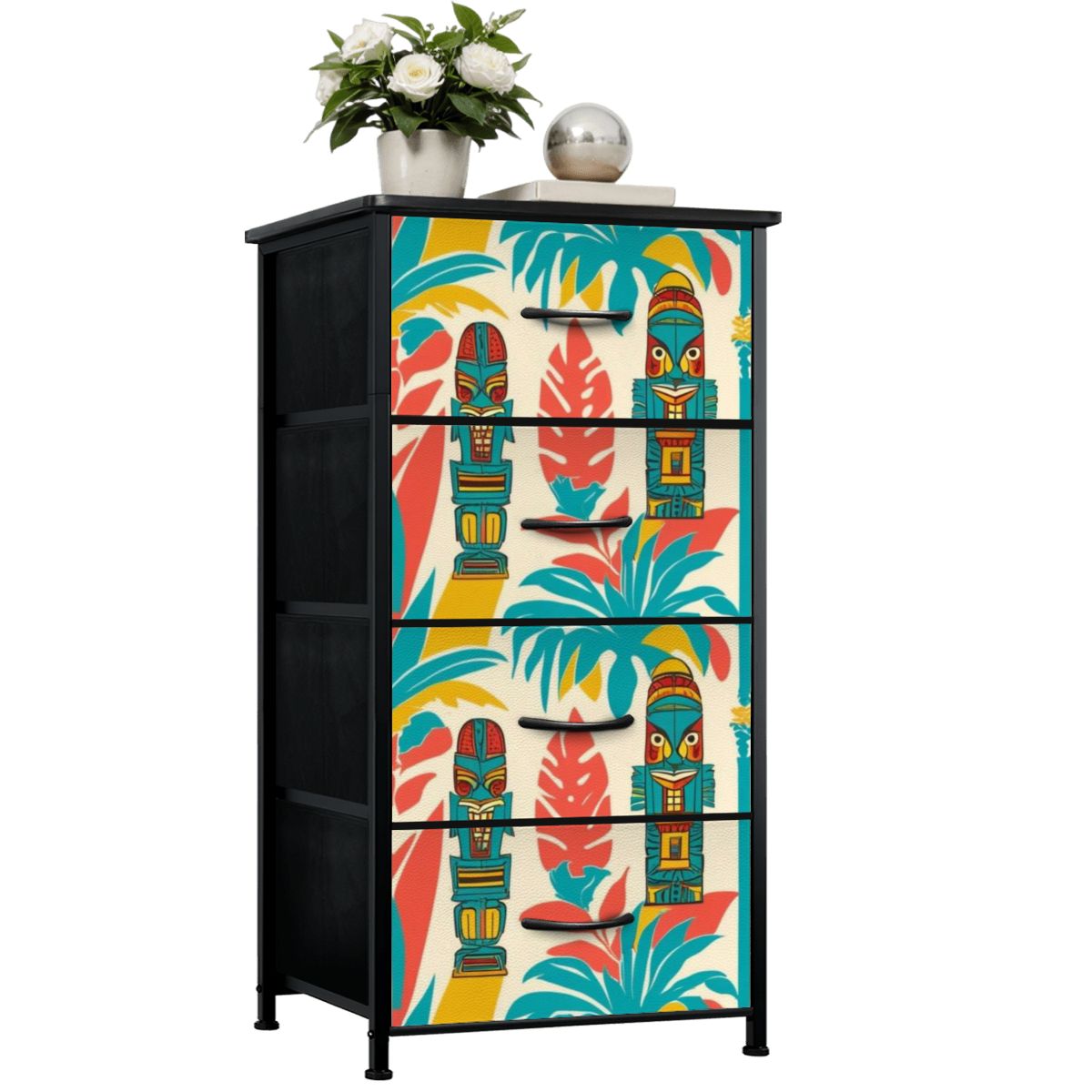 Mid Century Modern Tiki Idol, Retro Mid Mod 4-Drawer Dresser - Mid Century Modern Gal