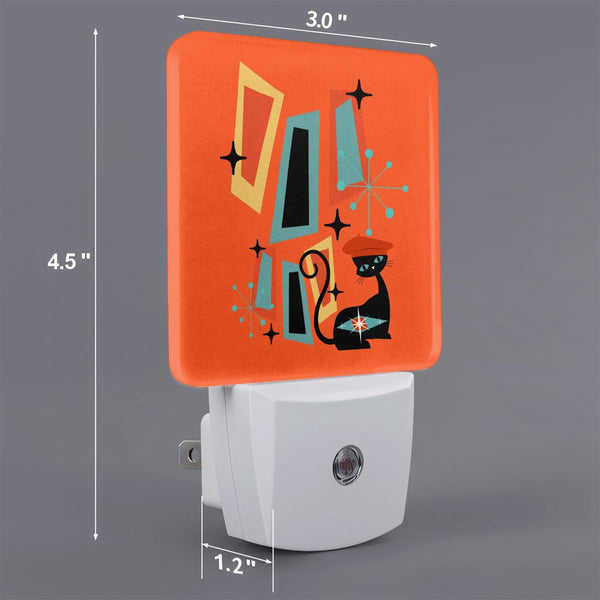 Atomic Cat Mid Century Modern Sinatra Orange Geometric Retro LED Night Light Set of 2