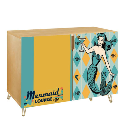 Retro Mermaid Lounge Mid Century Modern Barware Kitschy Mod Wooden Storage Cabinet - Mid Century Modern Gal