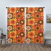 70s Flower Power Retro Orange Brown Yellow Mid Mod Window Curtains (two panels) - Mid Century Modern Gal