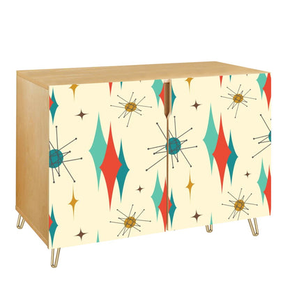 Mid Century Modern Atomic Franciscan Starbursts MCM Wooden Storage Cabinet - Mid Century Modern Gal