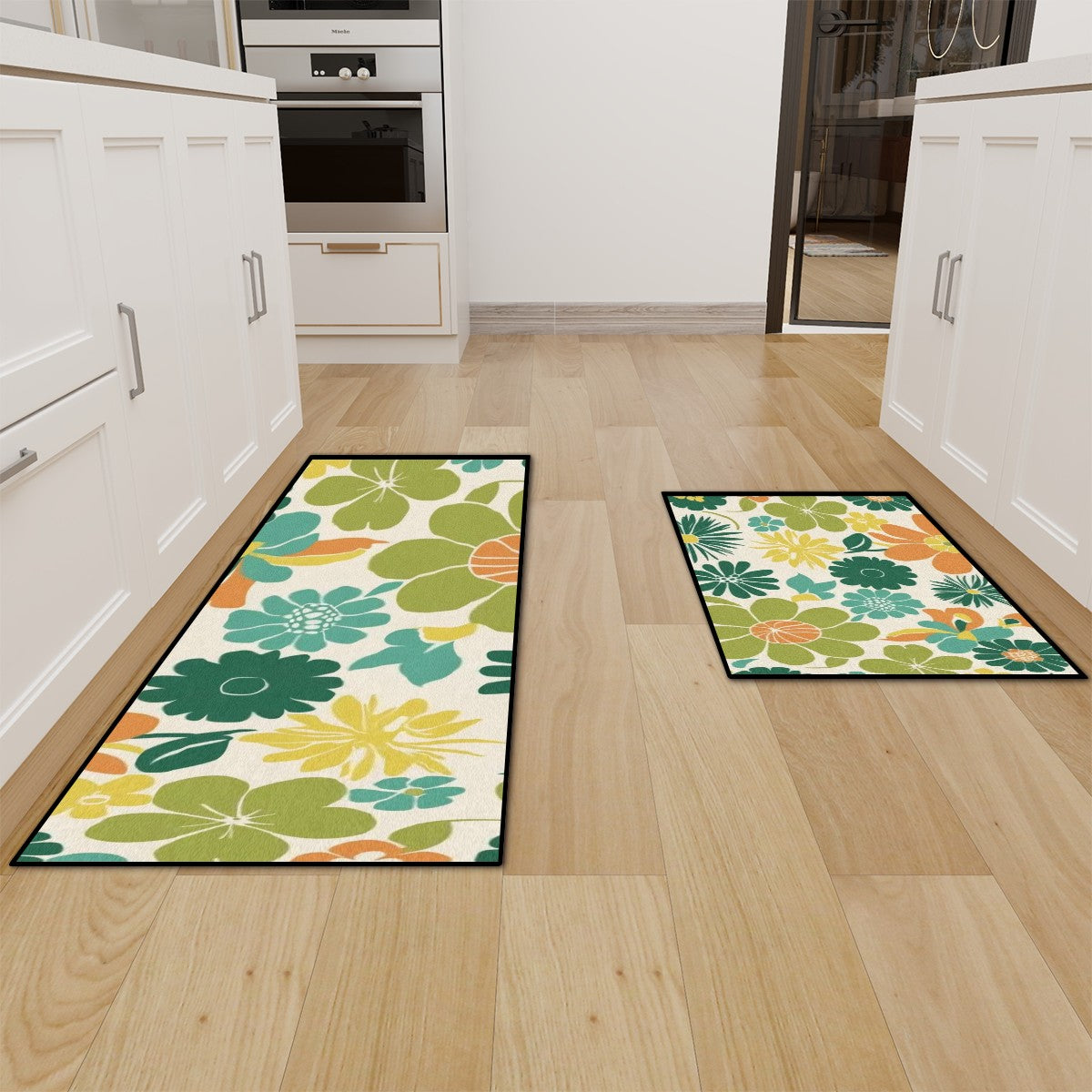 Mid Mod Flower Power 70s Groovy Kitchen Area Rug Set for Floor Non-Slip Washable - Mid Century Modern Gal