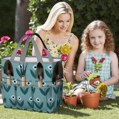 Scandinavian Teal Floral Mid Century Modern Garden Tool Bag - Mid Century Modern Gal