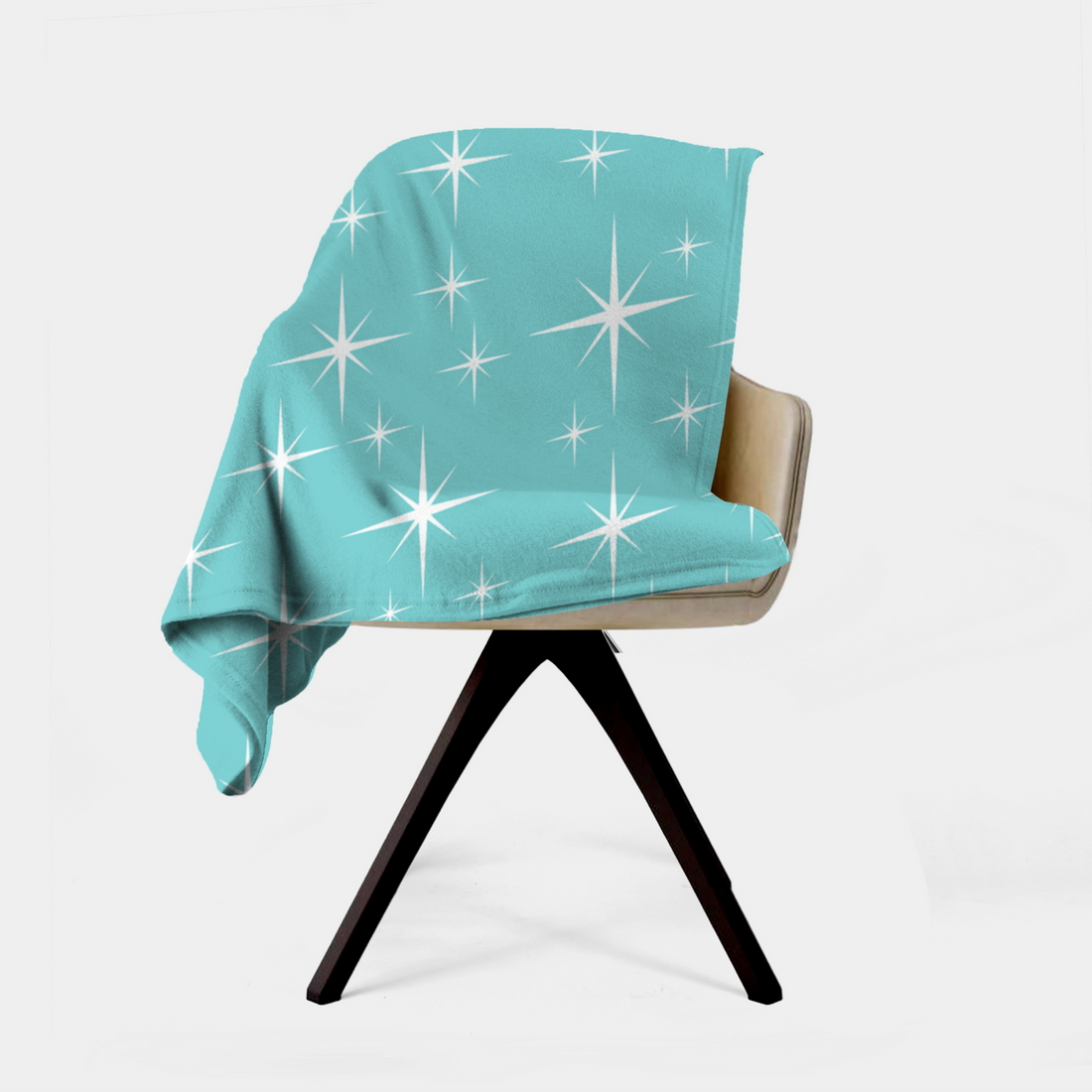 Atomic 50s Aqua Blue Starburst, Mid Century Modern Minky Blanket - Mid Century Modern Gal