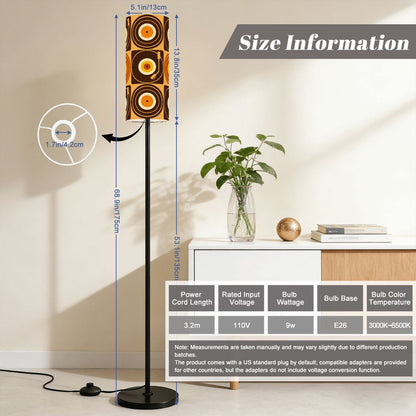 Groovy Retro Record Players, Brown Orange Yellow, Slim Floor Lamp - Mid Century Modern Gal