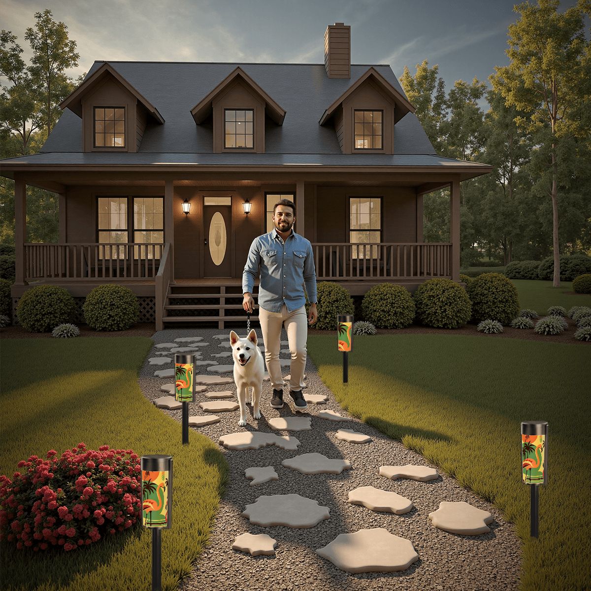 Retro Flamingo Garden Outdoor Solar Lights, Tropical Garden Breeze MCM Modern Pathway Lighting - Mid Century Modern Gal