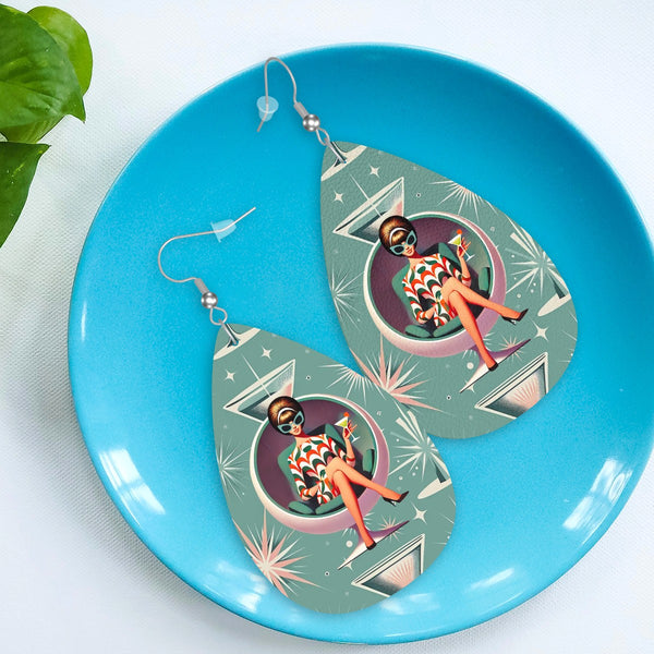 Mid Century Mod Gal Martini Lover, Retro Teardrop Earrings