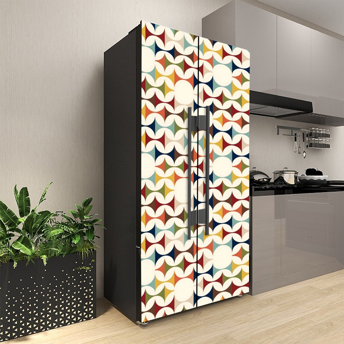 Mid Mod Scandinavian Geometric Modern Danish Self Adhesive Refrigerator Wrap Set - Mid Century Modern Gal