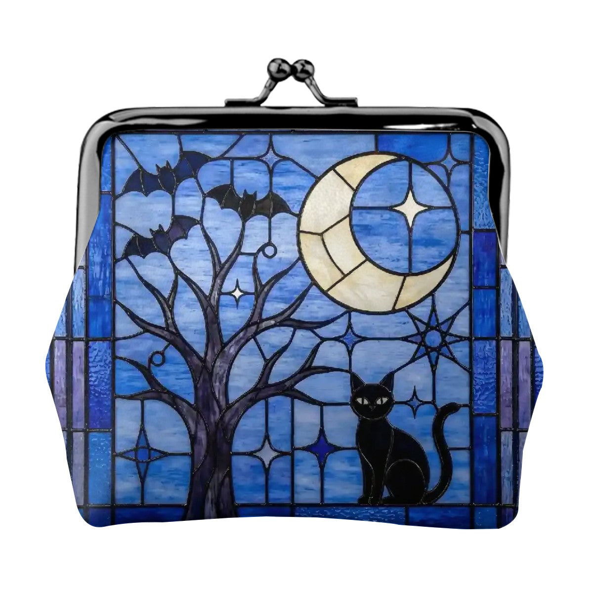 Halloween Stained Glass Style Night Sky Black Cat Coin Purse