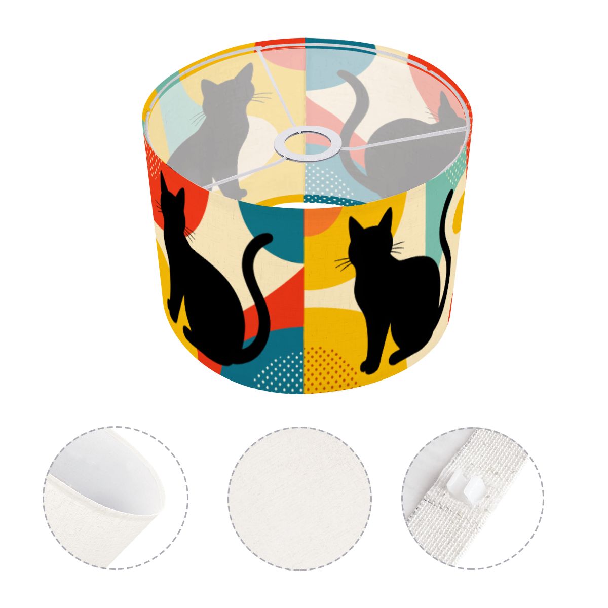 Pop Art Black Atomic Cats, Red Blue Yellow, Lamp SHADE ONLY - For Arc Floor Lamps Only