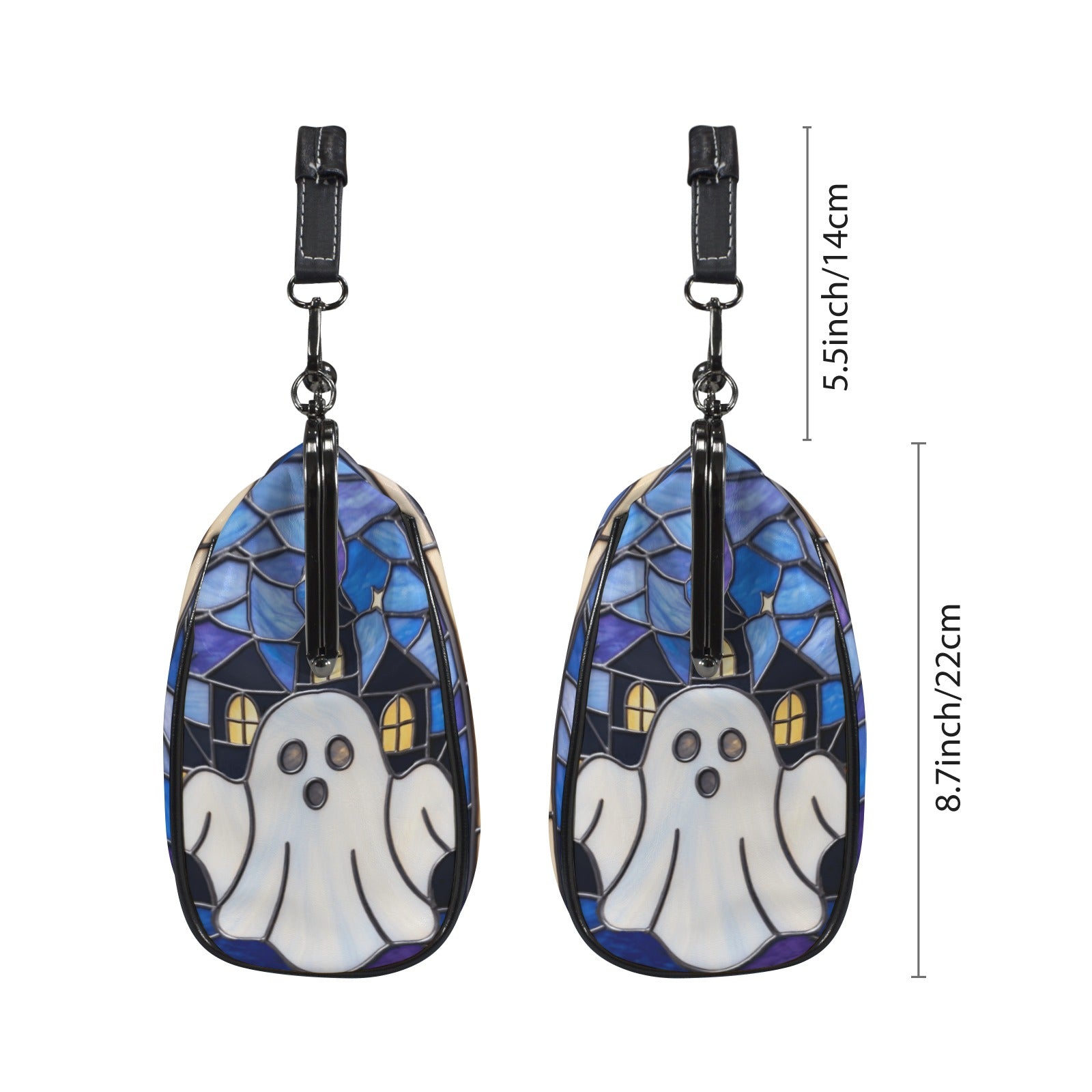 Halloween Stained Glass Style Ghost Haunted House Kisslock Crossbody Purse