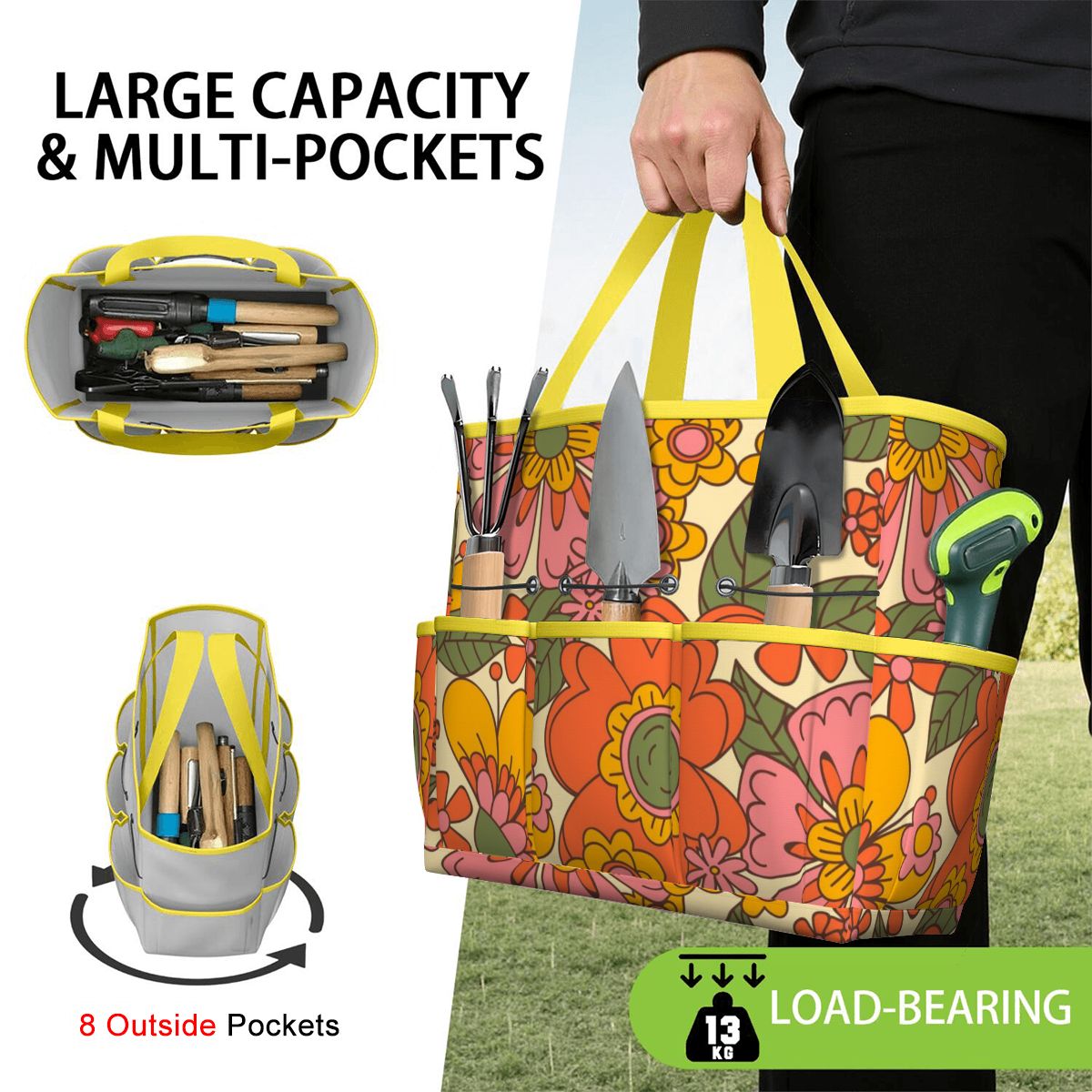 70s Retro Revival Flower Power Groovy Floral Mid Mod Garden Tool Bag