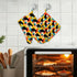 Pop Art Black Atomic Cats, Red Blue Yellow, Silicone Oven Mitts and Pot Holders Set (Left Hand) - Mid Century Modern Gal