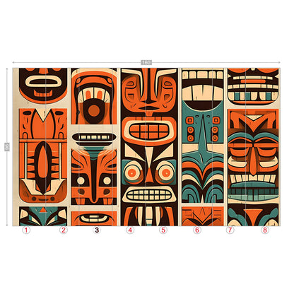 Tiki Idol Mid Century Modern Wallpaper, Peel and Stick Retro Wall Murals