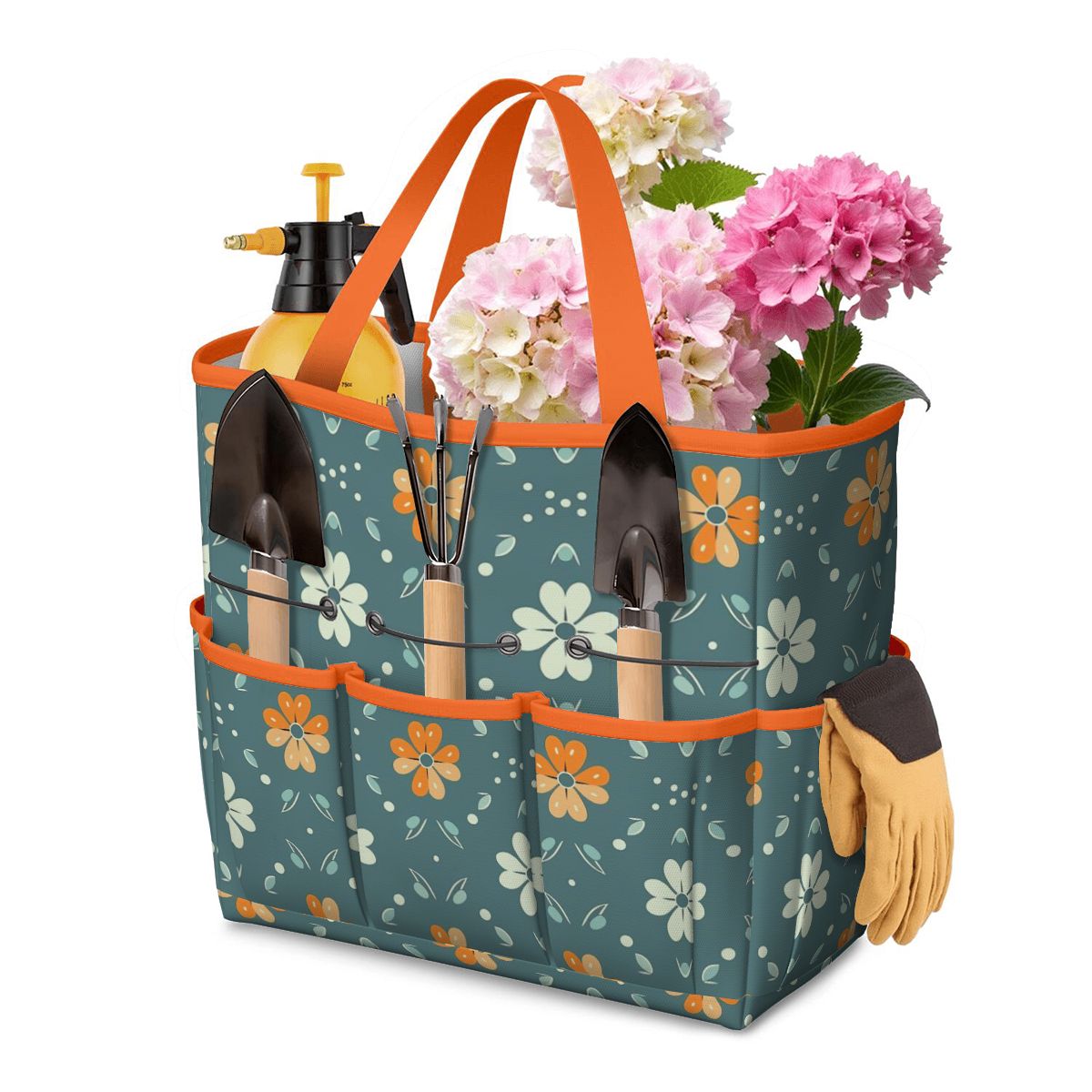 Mid Century Modern Scandinavian Blue, Orange Cream Retro Floral Garden Tool Bag - Mid Century Modern Gal