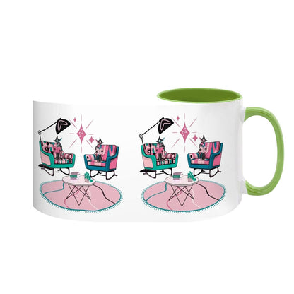 Atomic Reading Cats, Kitschy Mid Century Modern Large Colorful Mug (15oz)
