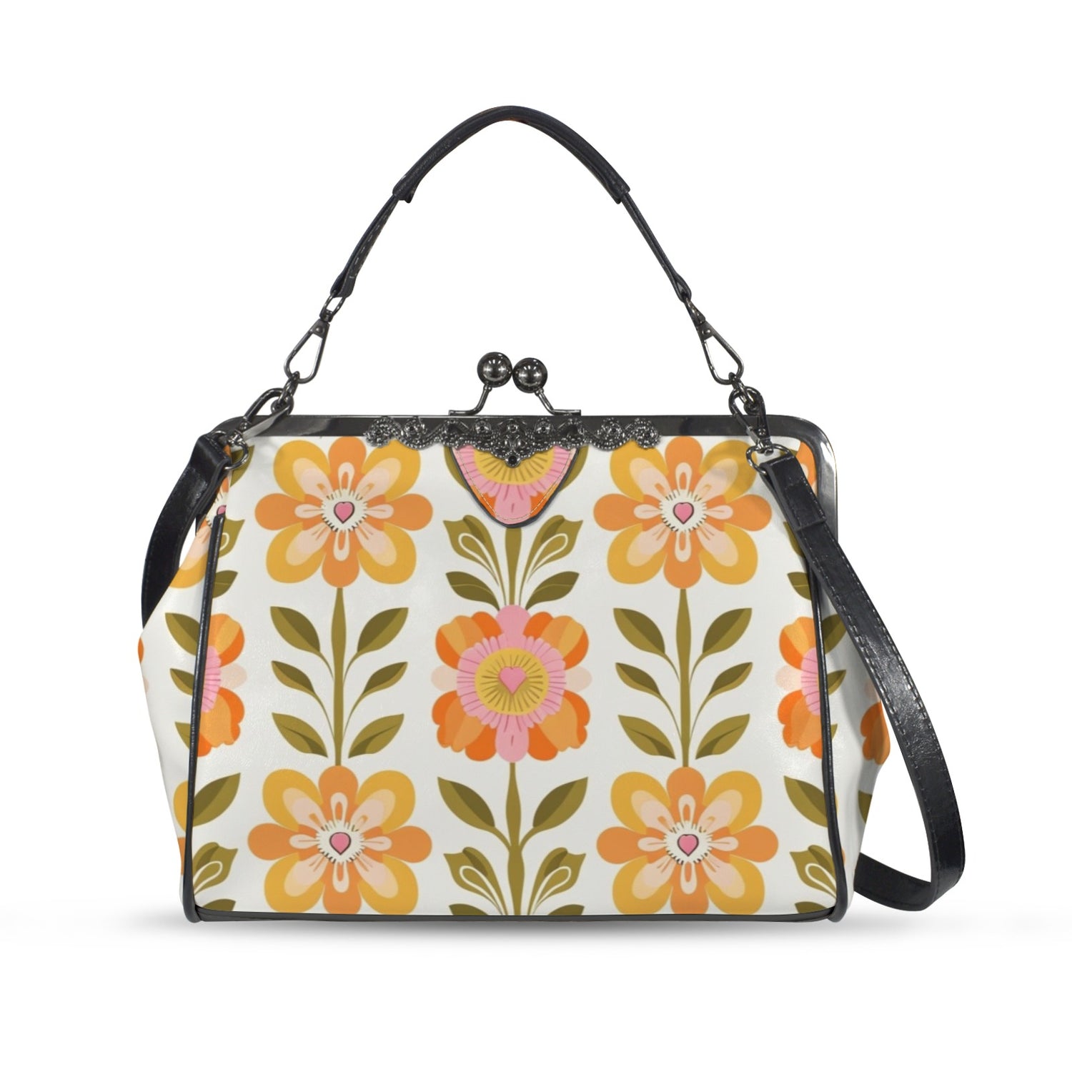 Scandinavian Modern Floral Mid Century Modern Kisslock Crossbody Purse - Mid Century Modern Gal