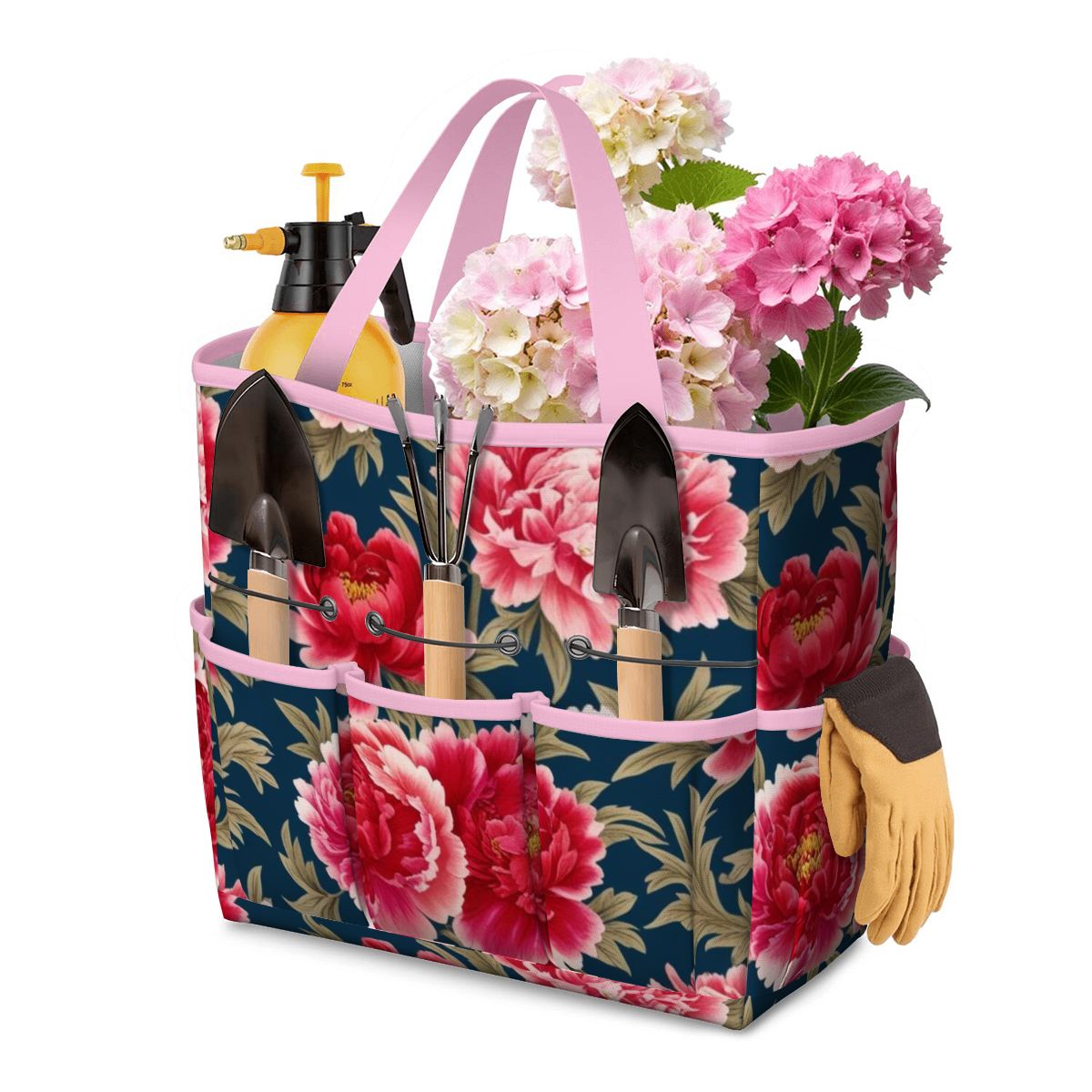 Modern Chinoiserie Royal Blue, Pink Red Floral Garden Tool Bag - Mid Century Modern Gal