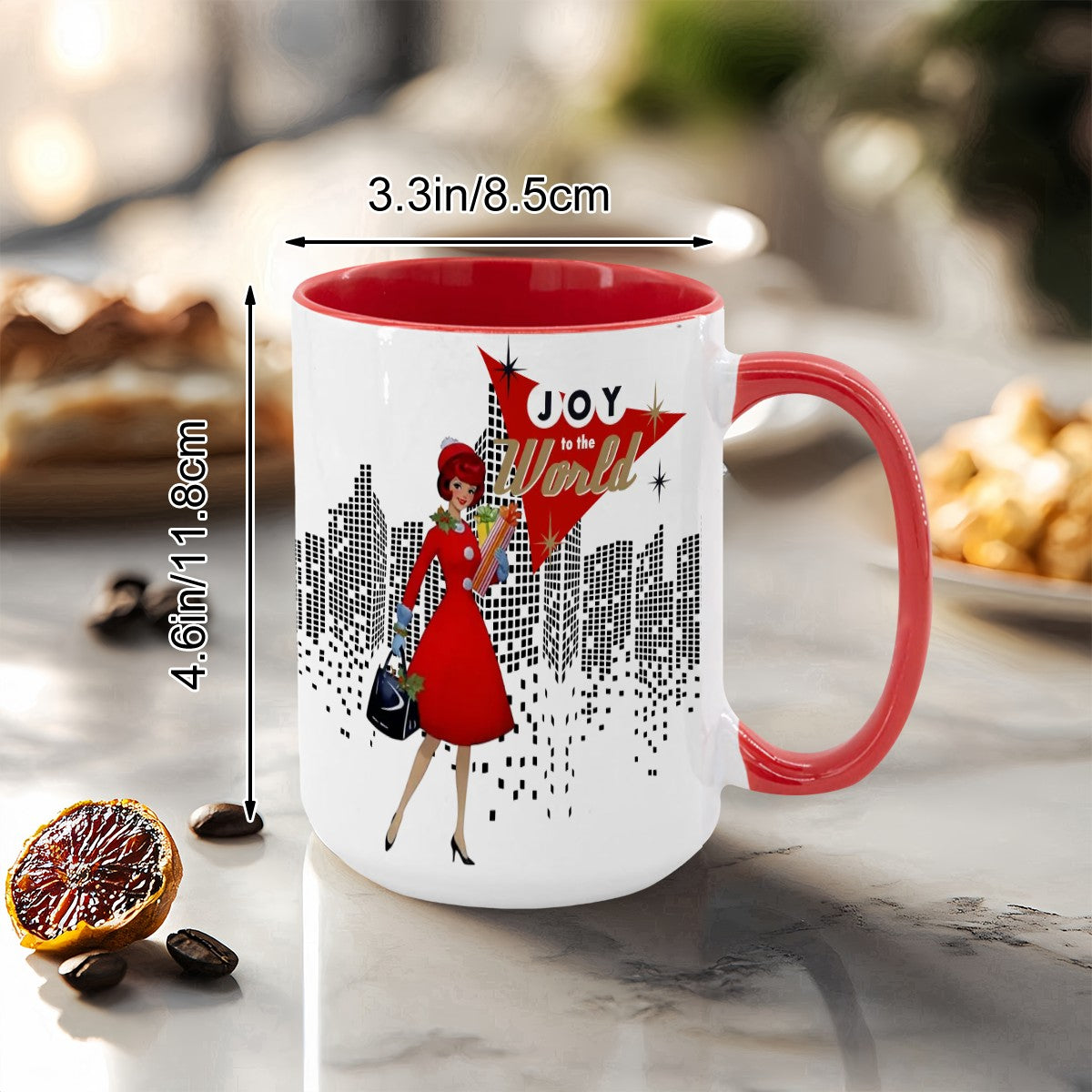 Mid Century Modern Christmas Joy To The World Mod Gal Cityscape Holiday Mug - Mid Century Modern Gal