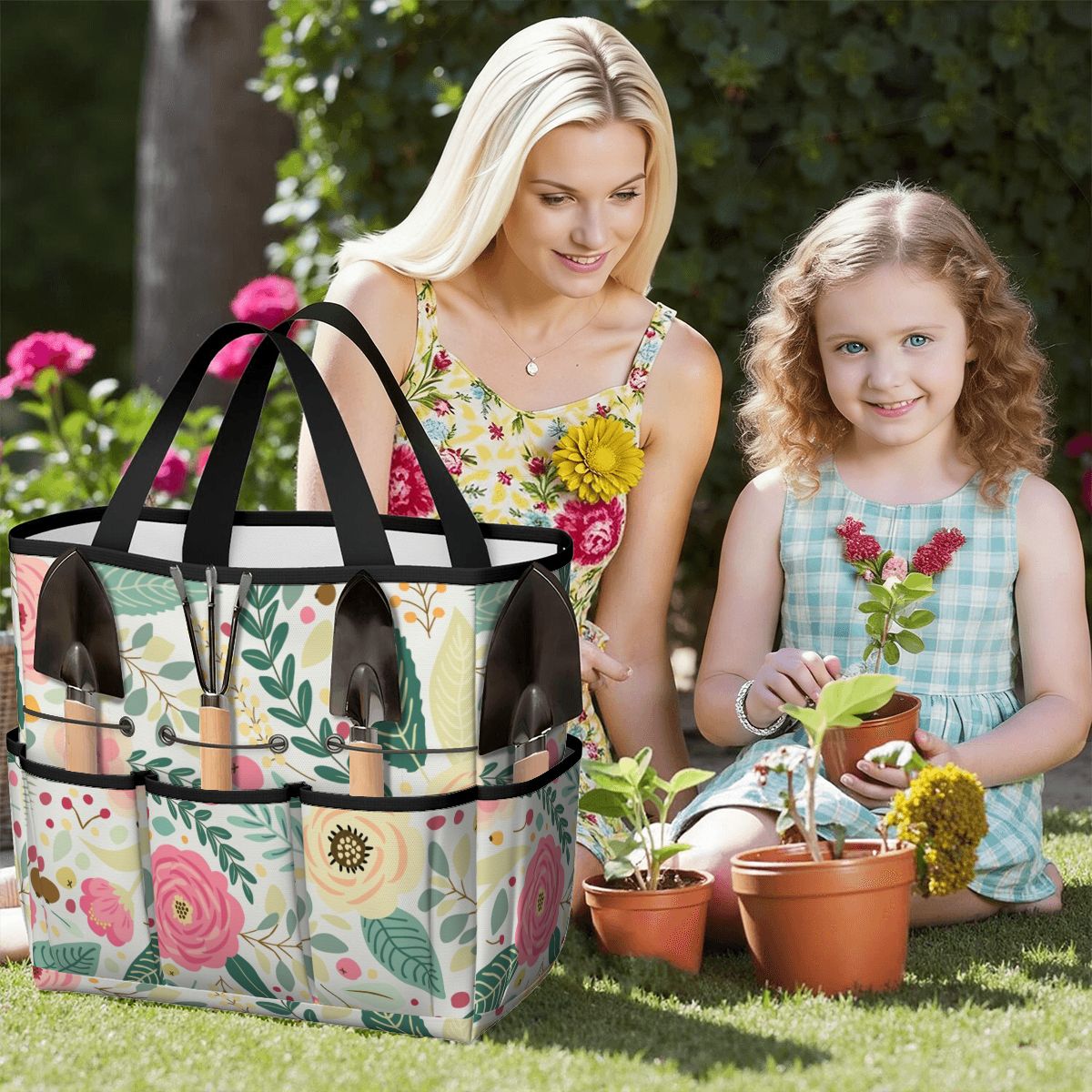 Floral Pink Mid Century Modern Garden Tool Bag - Mid Century Modern Gal