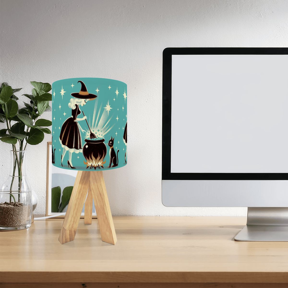 Witch's Brew Mid Century Modern Halloween Gothic Teal Tripod Table Lamp - Mid Century Modern Gal