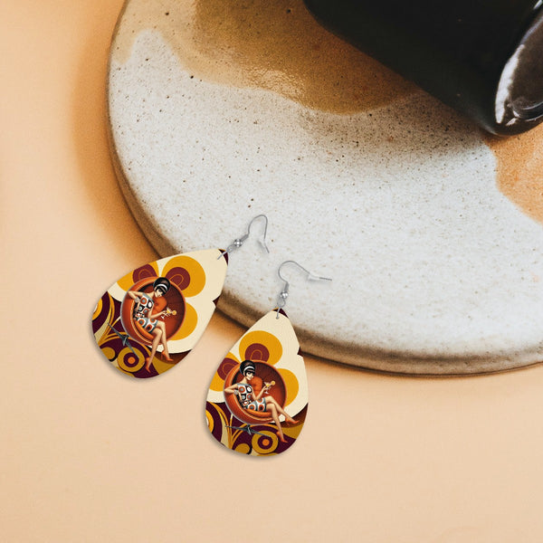 Mid Mod 60s Retro Funky Vegan Leather Teardrop Earrings