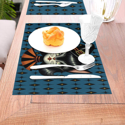 Vintage Halloween Black Cat Sexy Sexton Mid Century Modern Blue Placemat 1pc - Mid Century Modern Gal