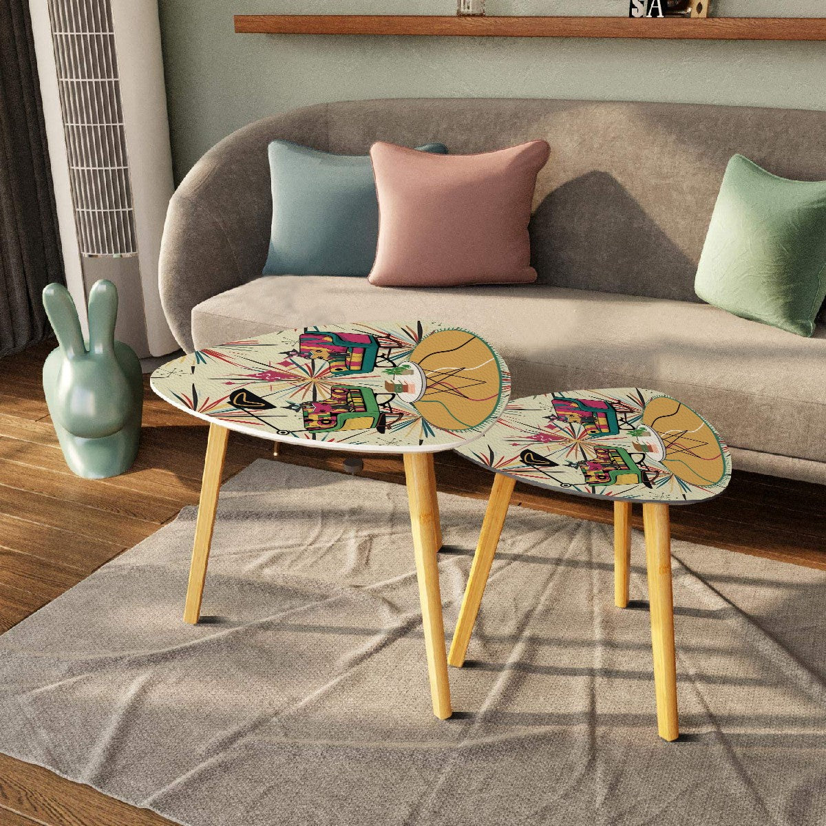 Mid Century Modern Atomic Cat, Book Lover, Book Gal, Retro Mod Nesting Tables - Mid Century Modern Gal