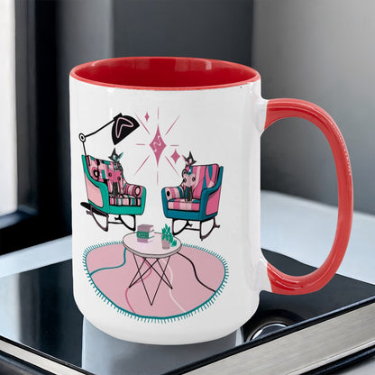 Atomic Reading Cats, Kitschy Mid Century Modern Large Colorful Mug (15oz) - Mid Century Modern Gal