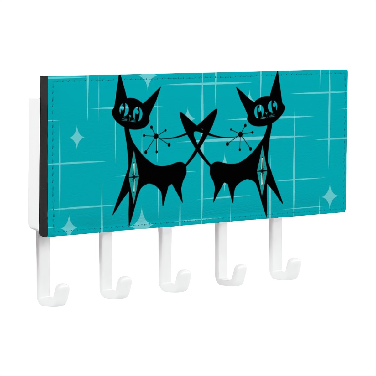 Atomic Kitschy Cats Teal Blue Starburbust Mid Century Mod Key Rack - Mid Century Modern Gal