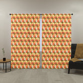 Mid Century Modern Scandinavian Geometric Green, Orange Retro Window Curtains (two panels) - Mid Century Modern Gal