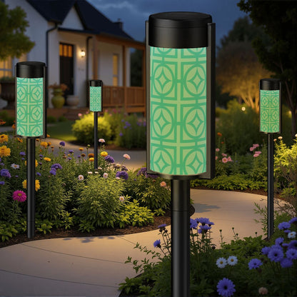 Mid Century Modern 50s Aqua Blue Breezeblock Garden Kitsch Outdoor Solar Lights - Mid Century Modern Gal