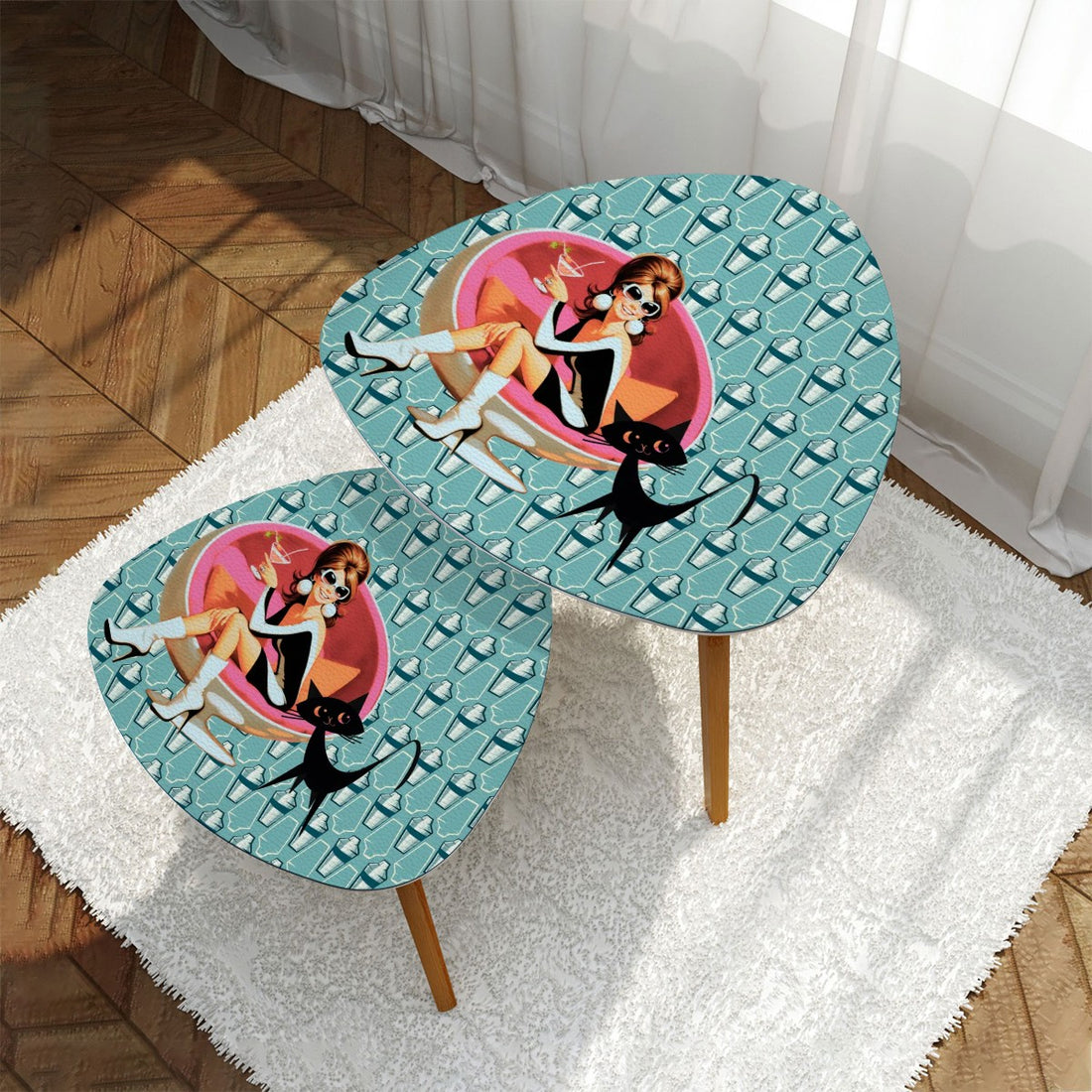 Mid Century Modern Barware Nesting Tables, Atomic Martini, Mod Gal And Atomic Cat Designed - Mid Century Modern Gal
