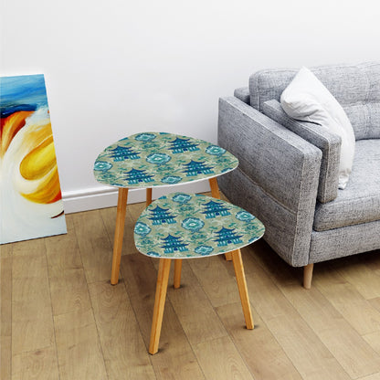Chinoiserie Pagoda Green Blue Floral Elegant Modern Nesting Tables - Mid Century Modern Gal