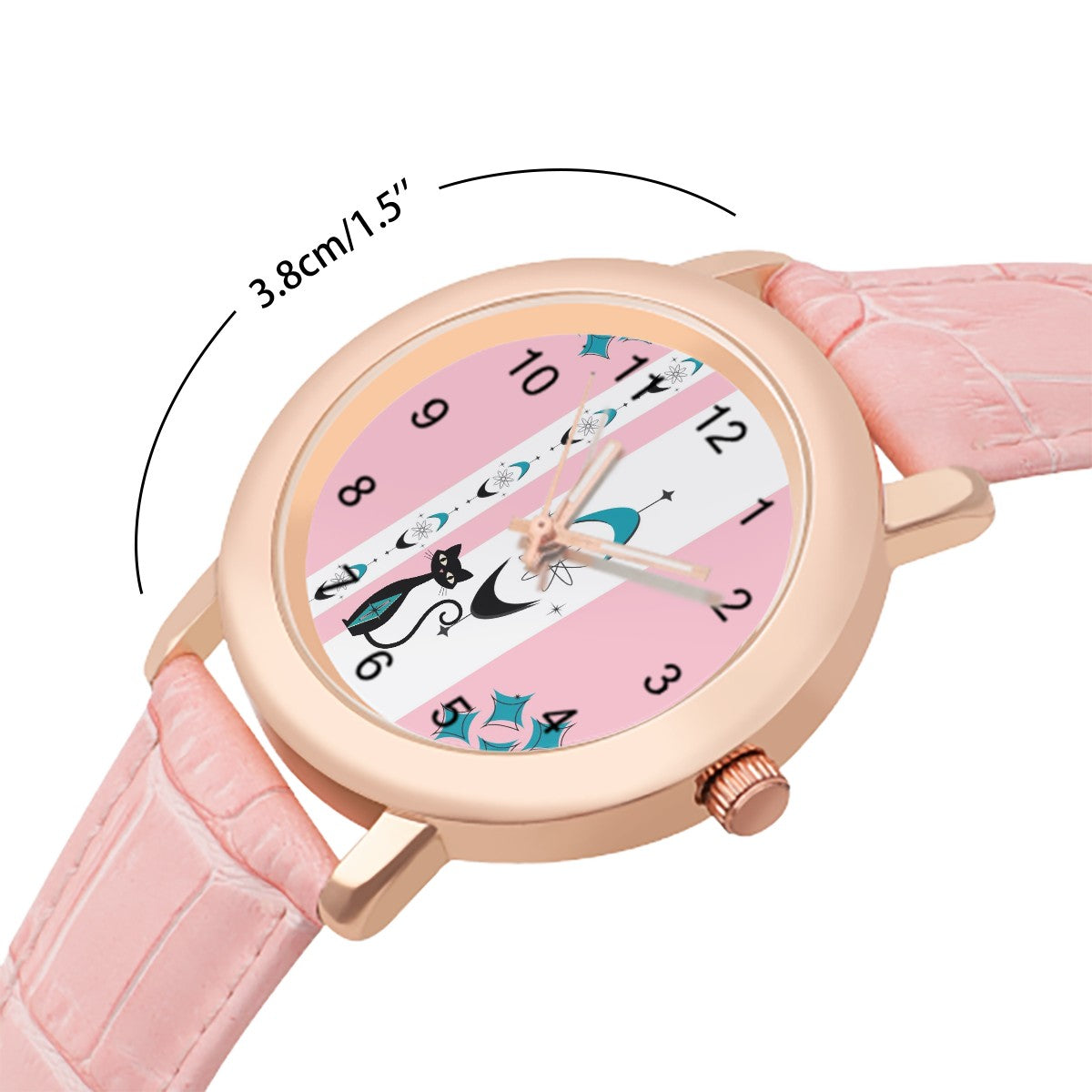 Pink Atomic Retro Cat, Kitschy Mod Watch For Women - Mid Century Modern Gal